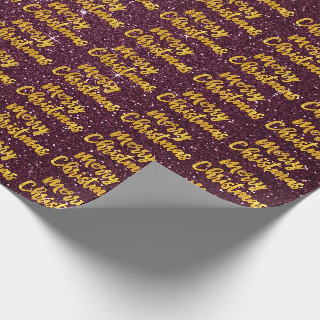 Papel De Presente Feliz Natal Dourado Script Burgundy Maroon Glitte (Ponta)