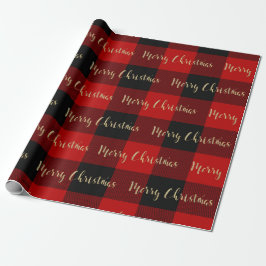 Papel De Presente Feliz Natal Dourado Script Xadrez Vermelho do Búfa