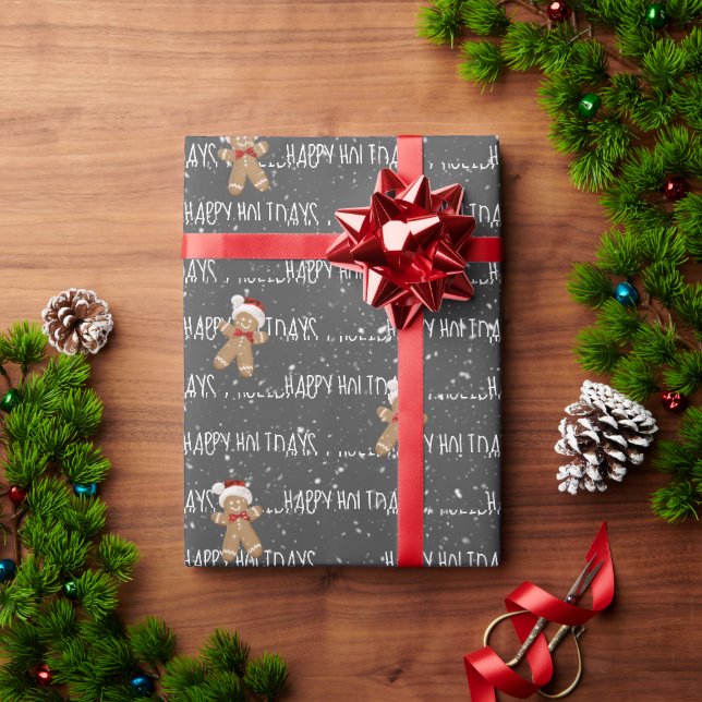 Papel De Presente FELIZ NATAL E ANO NOVO Texto Com Homem de Biscoito (Presente de Natal)
