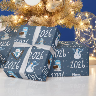 Papel De Presente Feliz Natal e Boneco de Neve para 2026