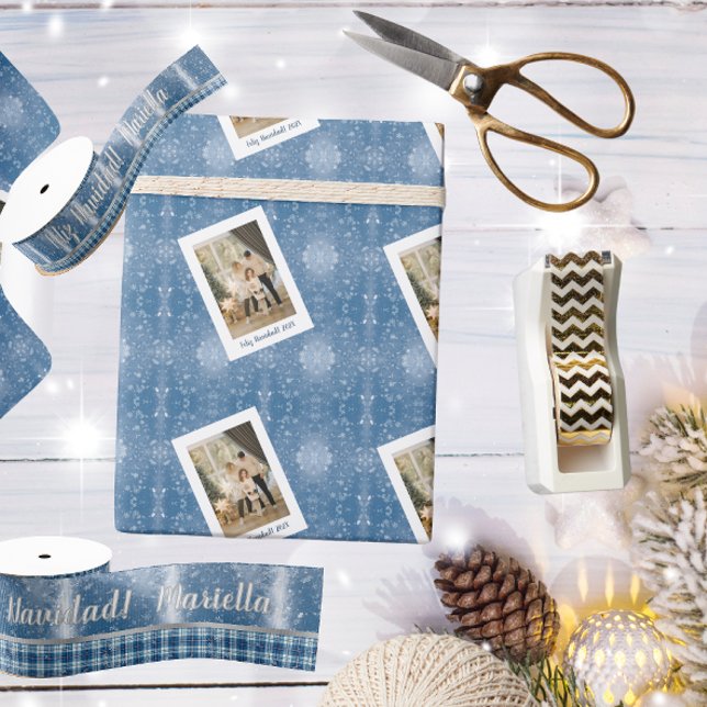 Papel De Presente Feliz Natal Elegante Cartão de Ímã Azul (Criador carregado)