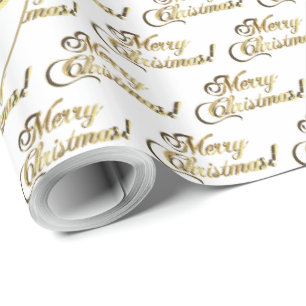 Papel De Presente Feliz Natal Elegante, Dourado e Branco