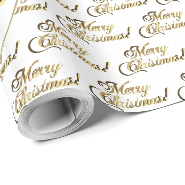 Papel De Presente Feliz Natal Elegante, Dourado e Branco (Ponta do rolo)