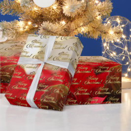 Papel De Presente Feliz Natal Elegante, Dourado Script Poinsettia