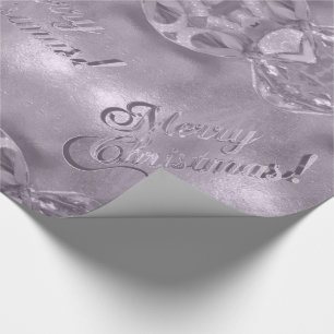 Papel De Presente Feliz Natal Elegante Faux Silver Cinza Rosa