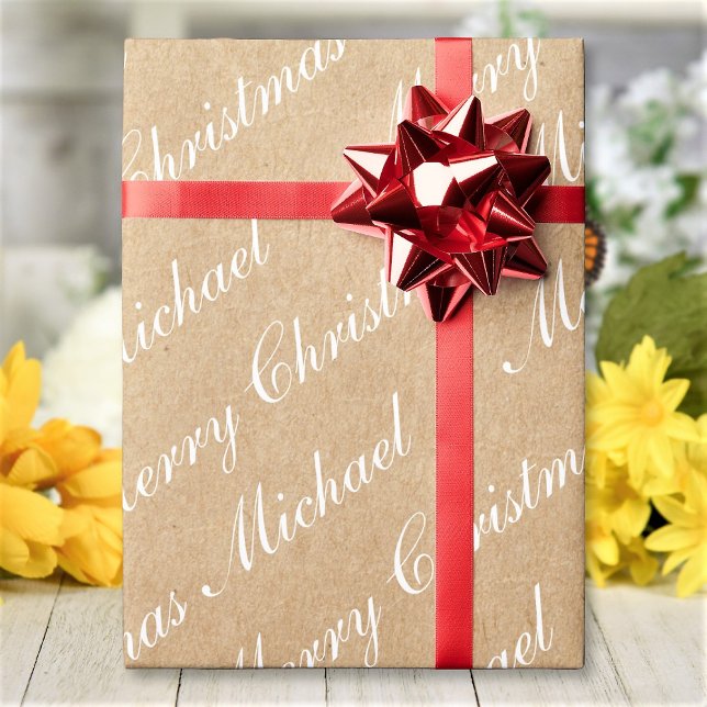 Papel De Presente Feliz Natal Elegante Texto com Estilo Kraft (Criador carregado)