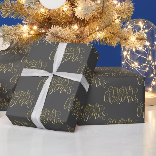 Papel De Presente Feliz Natal Elegante Tipografia Dourada de Script (Feriados)