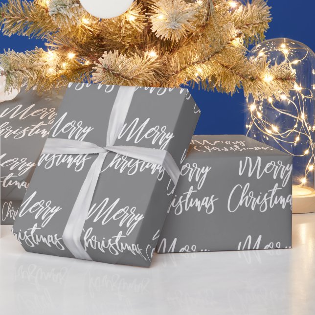 Papel De Presente Feliz Natal em Caligrafia Cinza (Feriados)