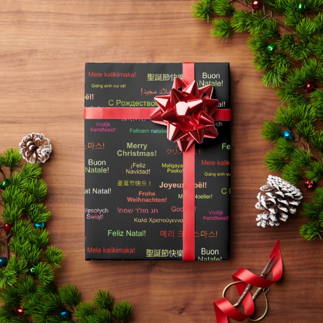Papel De Presente Feliz Natal em diferentes línguas do mundo (Presente de Natal)