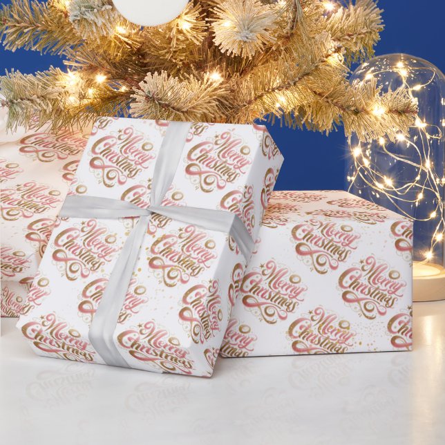 Papel De Presente Feliz Natal em Grafia Rosa Dourada Elegante (Feriados)