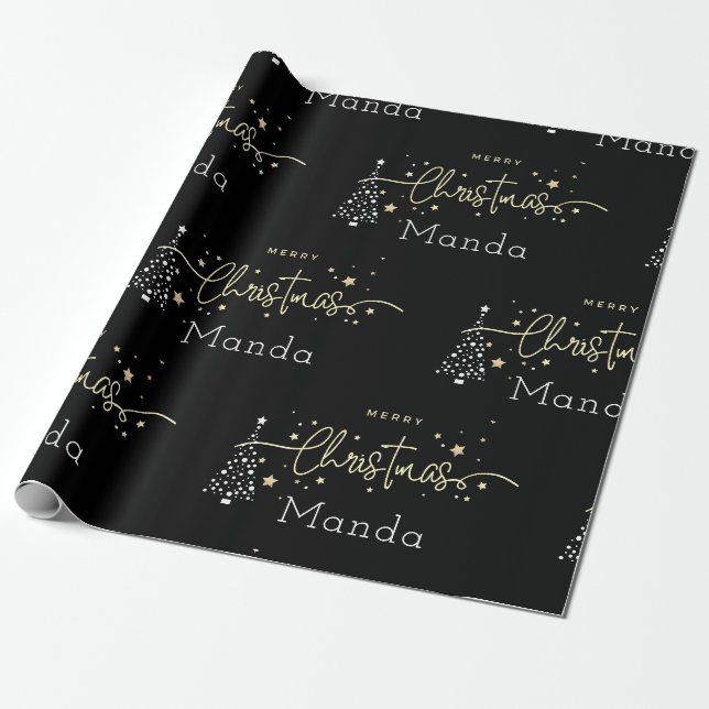 Papel De Presente Feliz Natal em Letra Elegante Preta Personalizada (Desenrolado)