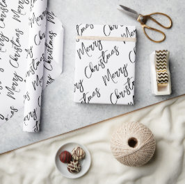Papel De Presente Feliz Natal em Letra Moderna Preta e Branca