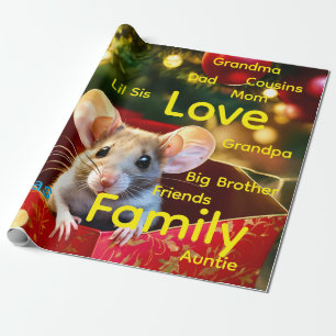 Papel De Presente Feliz Natal Embrulhando o Amor da Família Rato 