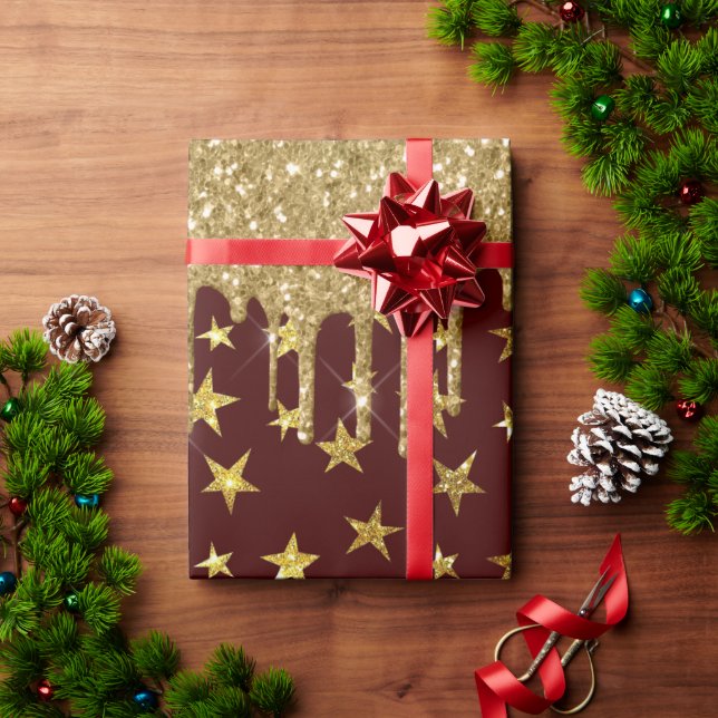 Papel De Presente Feliz Natal - estrela brilhante (Presente de Natal)