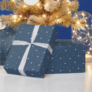 Papel De Presente Feliz Natal Estrelas Brancas