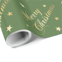 Feliz Natal Estrelas Elegante Script Dourado Verde