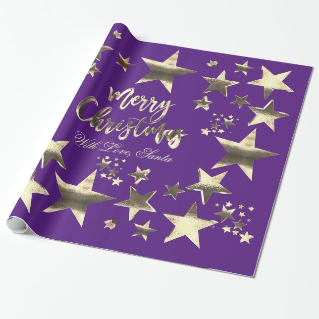 Papel De Presente Feliz Natal - Estrelas Elegantes Púrpura (Desenrolado)