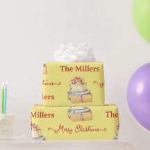 Feliz Natal Família de Inverno Presentes Amarelos