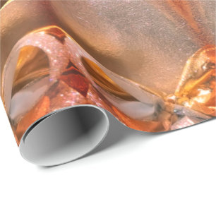 Papel De Presente Feliz Natal Faux Red Copper Dourado Chic