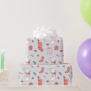 Papel De Presente Feliz Natal Feriado - Coelhos e Gatos de Estoque