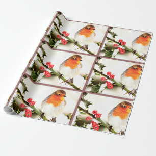 Papel De Presente Feliz Natal - Feriado de Pássaro Laranja