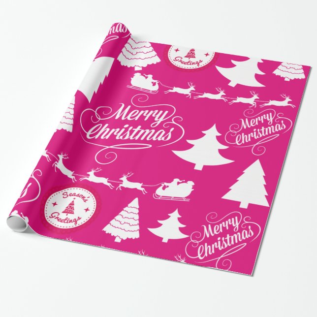 Papel De Presente Feliz Natal Feriado Rosa Quente Design (Desenrolado)