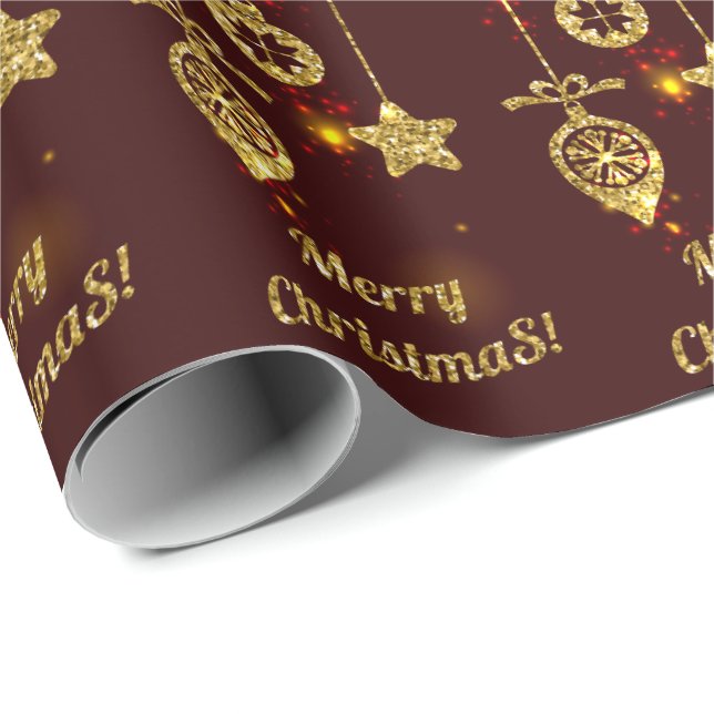 Papel De Presente Feliz Natal Feriado Vermelho Glitter Espumante (Ponta do rolo)