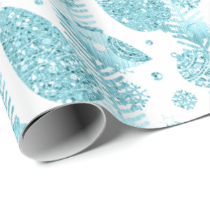 Papel De Presente Feliz Natal Feriados Aqua Branco, Árvore de Natal