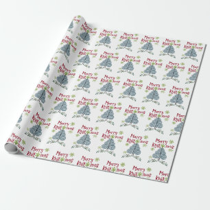 Papel De Presente Feliz Natal Fio Árvore de Natal Tricô Férias