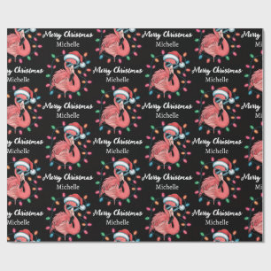 Papel De Presente Feliz Natal Flamingo Rosa Personalizado
