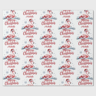 Papel De Presente Feliz Natal Flamingo Rosa Personalizado