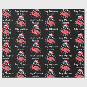 Papel De Presente Feliz Natal Flamingo Rosa Personalizado