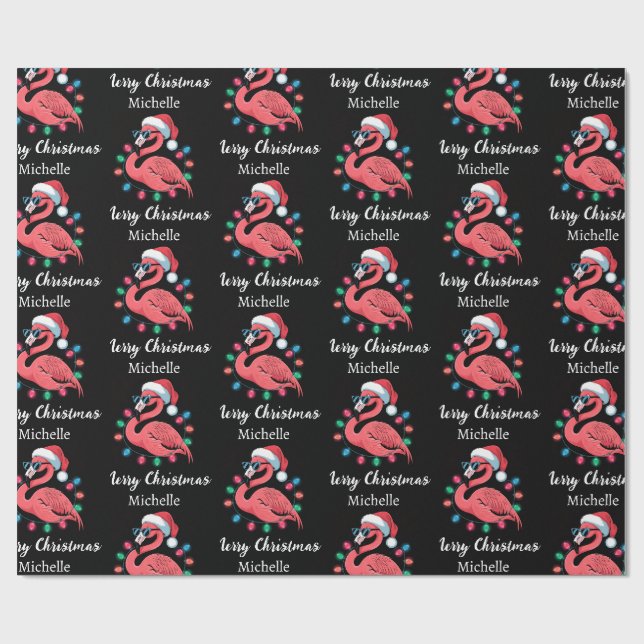 Papel De Presente Feliz Natal Flamingo Rosa Personalizado (Aberto)