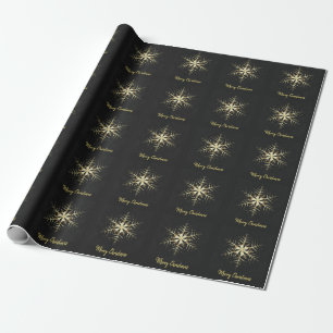 Papel De Presente Feliz Natal Floco de Neve Dourado