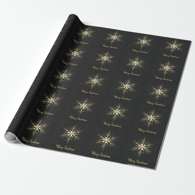 Papel De Presente Feliz Natal Floco de Neve Dourado (Desenrolado)