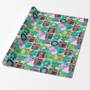 Papel De Presente Feliz Natal Floco de neve escura cor verde