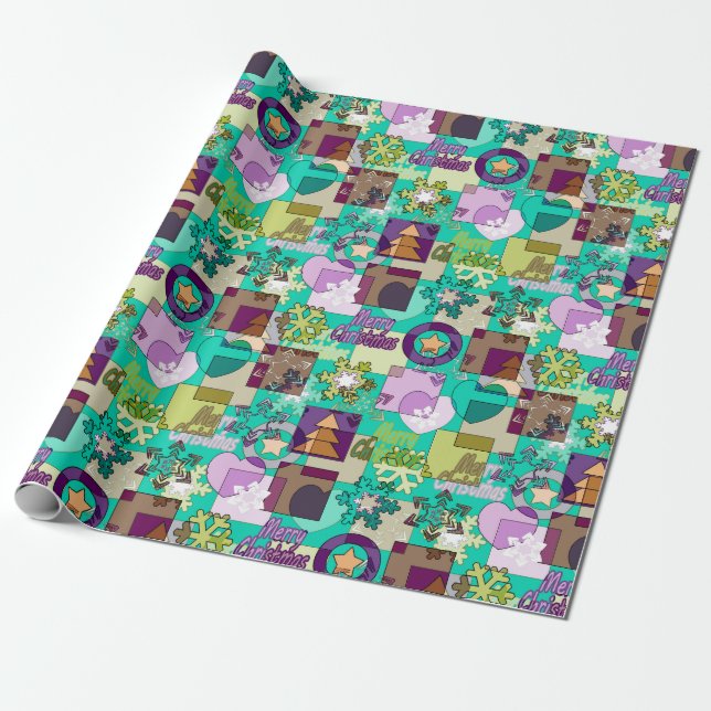 Papel De Presente Feliz Natal Floco de neve escura cor verde (Desenrolado)