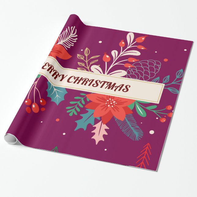 Papel De Presente Feliz Natal Floral (Desenrolado)