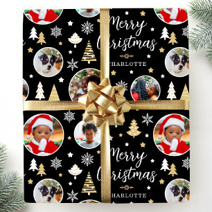 Papel De Presente Feliz Natal Foto Personalizada Árvores Festivas Pr