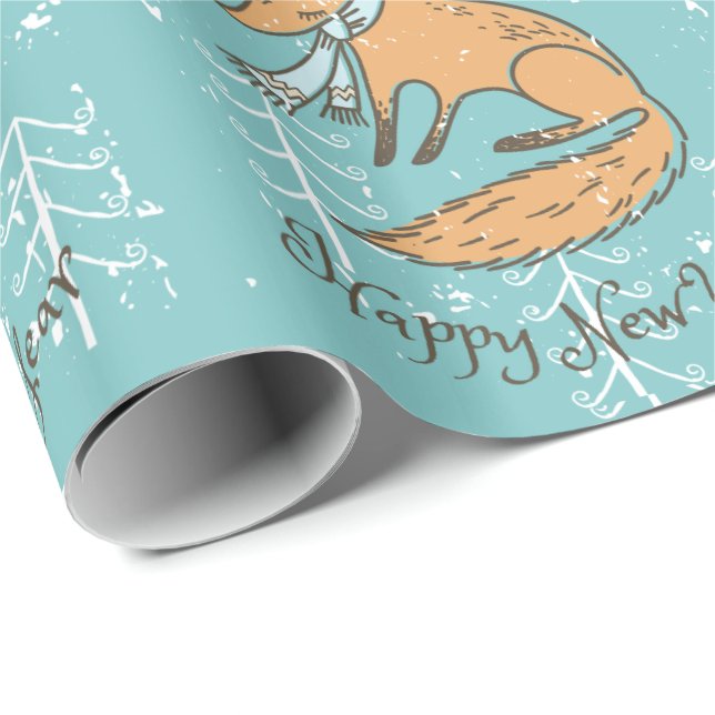 Papel De Presente Feliz Natal Fox Cozy (Ponta do rolo)