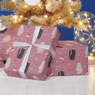 Papel De Presente Feliz Natal Gatinhos Fofos Rosa, Azul, Verde