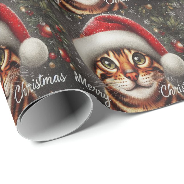 Papel De Presente Feliz Natal Gato Bengala, Papais noeis Xmas Gato B (Ponta do rolo)