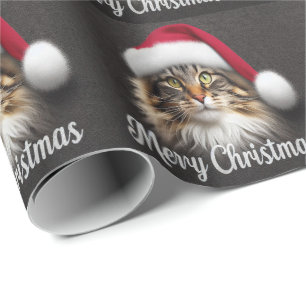 Papel De Presente Feliz Natal Gato da Floresta Norueguesa, Gatinho d