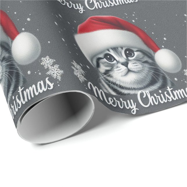 Papel De Presente Feliz Natal Gato de Dobra Escocês, Papais noeis de (Ponta do rolo)