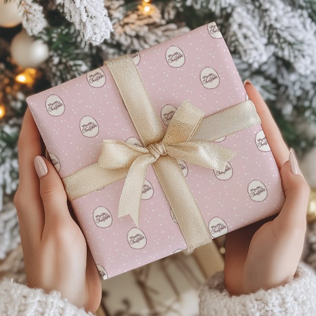 Papel De Presente Feliz Natal Gelado, Rosa, Desenhado À Mão (Whimsical Pink Snowflakes Hand-Drawn Rustic Frames Merry Christmas Wrapping Paper.)