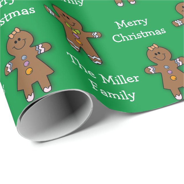 Papel De Presente Feliz Natal Gingercake Man Green Custom (Ponta do rolo)