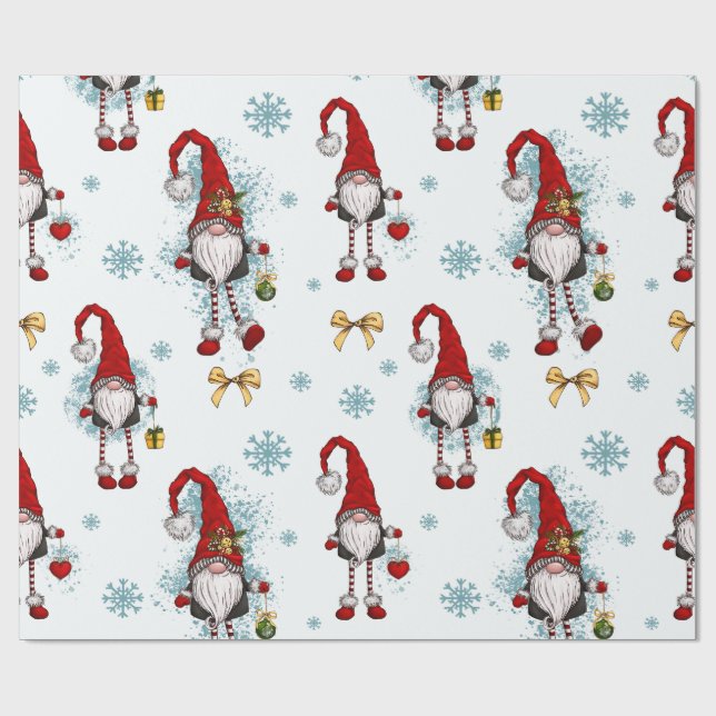Papel De Presente Feliz Natal, Gnomos Vermelhos Whimsical (Aberto)