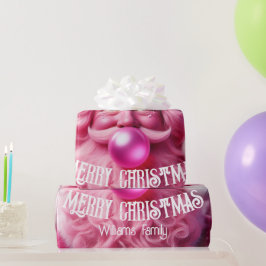 Papel De Presente Feliz Natal Goma de Bolha Rosa | Nome de Fam Perso