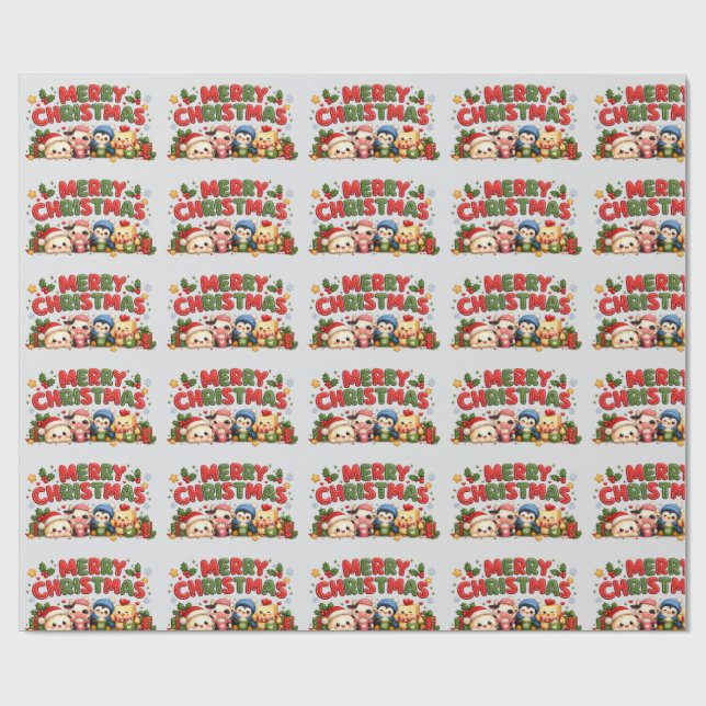 Papel De Presente Feliz Natal Kawaii (Aberto)