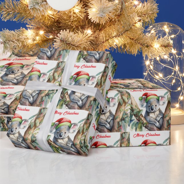 Papel De Presente Feliz Natal Koala sentado em Gumtree (Feriados)